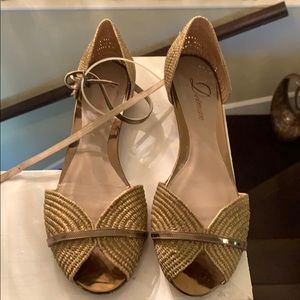 Never worn gold woven Delman sandals.